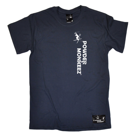 Powder Monkeez Skiing Snowboarding Tee - Vertical Logo - Mens T-Shirt