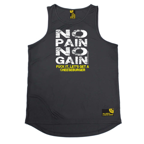 Sex Weights and Protein Shakes Gym Bodybuilding Vest - Burger No Pain No Gain - Dry Fit Performance Vest Singlet