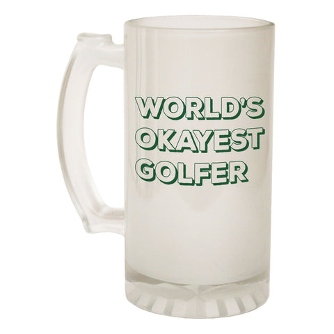 123t Frosted Glass Beer Stein - Worlds Okayest Golfer - Funny Novelty Birthday