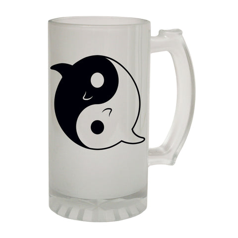 123t Frosted Glass Beer Stein - Ying Yang Shark Cute - Funny Novelty Birthday