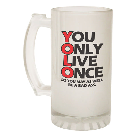 123t Frosted Glass Beer Stein - You Only Live Once - Funny Novelty Birthday