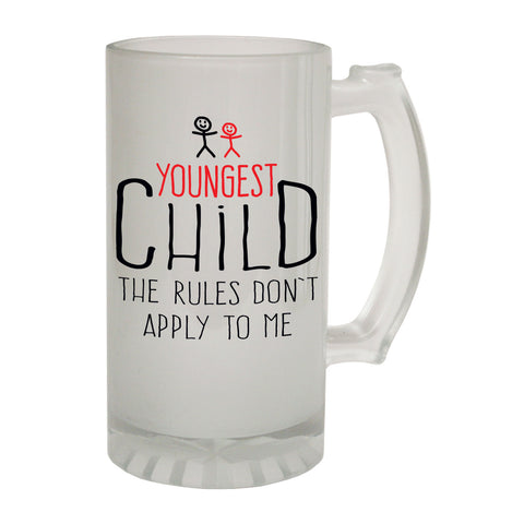 123t Frosted Glass Beer Stein - Youngest Child 2 Rules Family - Funny Novelty Birthday