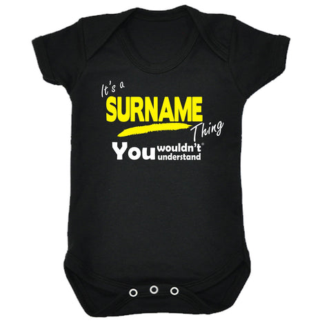 123t Baby Custom Surname Thing You Wouldn't Understand Funny Babygrow - 123t clothing gifts presents