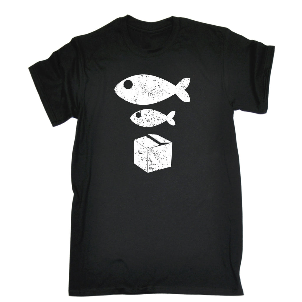 123t Men's Big Fish Little Fish Cardboard Box Funny T-Shirt