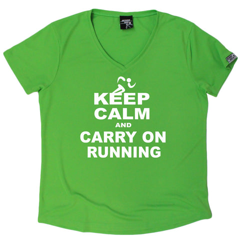 Women's Personal Best - Keep Calm And Run - Premium Dry Fit Breathable Sports V-Neck T-SHIRT - Running jogging fitness gym tee top t shirt fashion clothing accessories